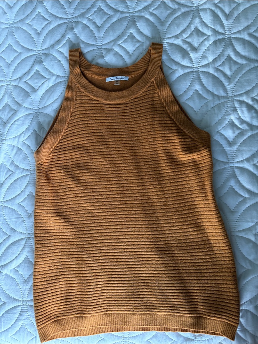 Ribbed Sleeveless Knit Tank in Mustard Brown